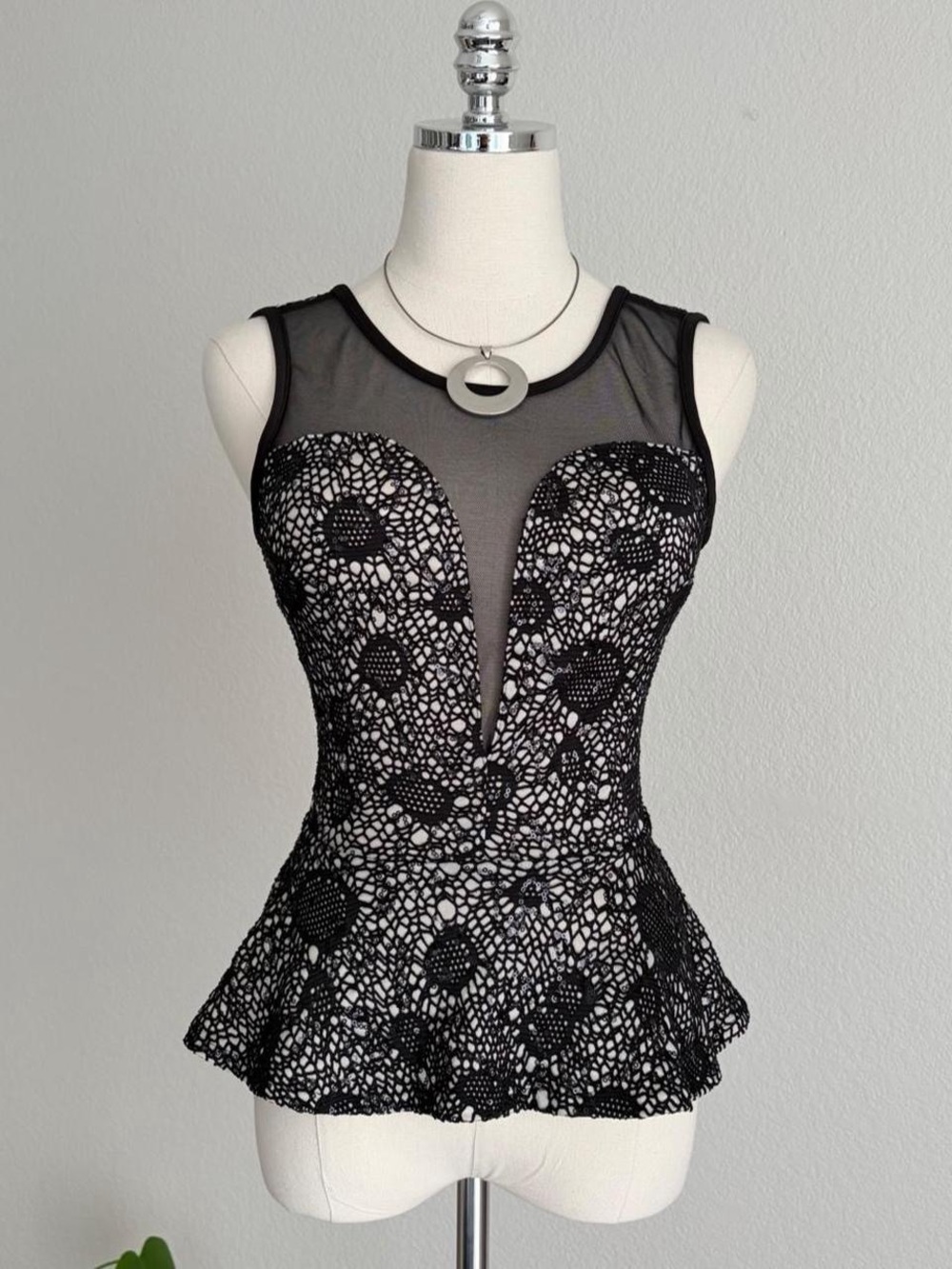 Papaya Black Lace Mesh Peplum Camisole